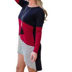 Women Tricolor Long Sleeve Patchwork Dress