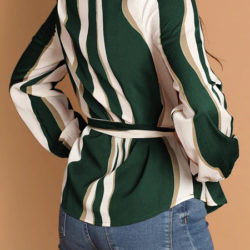 Green Waist Belted Blouses for Women