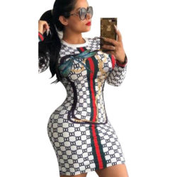 Women’s Printed Long Sleeve Sheath Bodycon Mini Dress